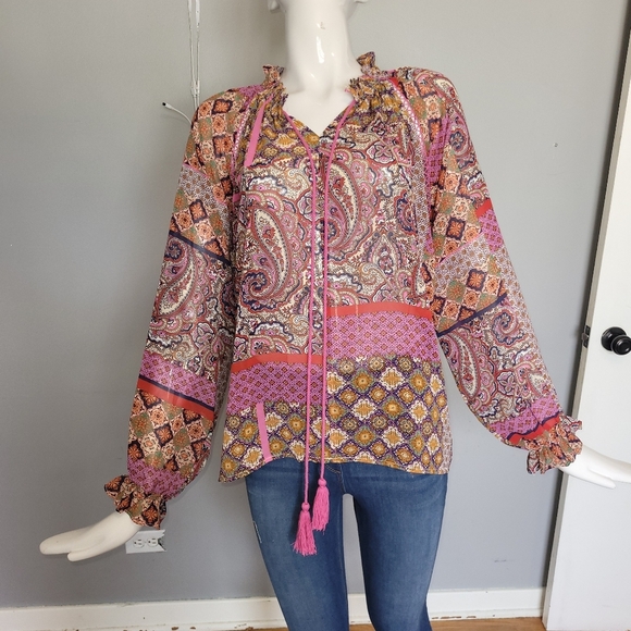Molly Bracken Hippie Printed Sheer Blouse, VGUC, Size S - Picture 2 of 9
